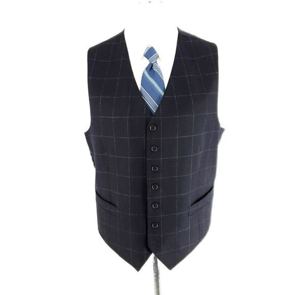 Valentino Flannel Wool Cashmere 3 Button Sport Coat W/ Vest 42L Blue Windowpane - Picture 11 of 11
